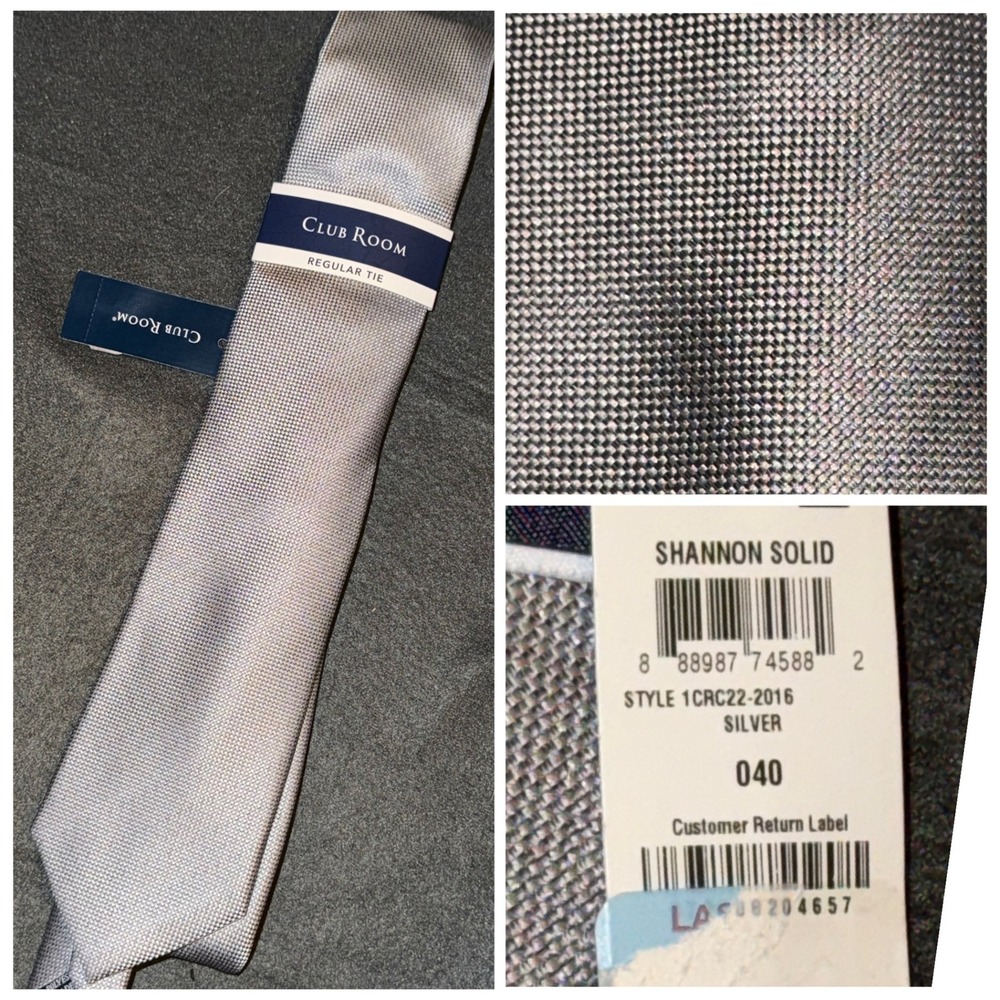 Club Room Shannon Solid Silver Regular Tie Mens Textured Formal Necktie NEW